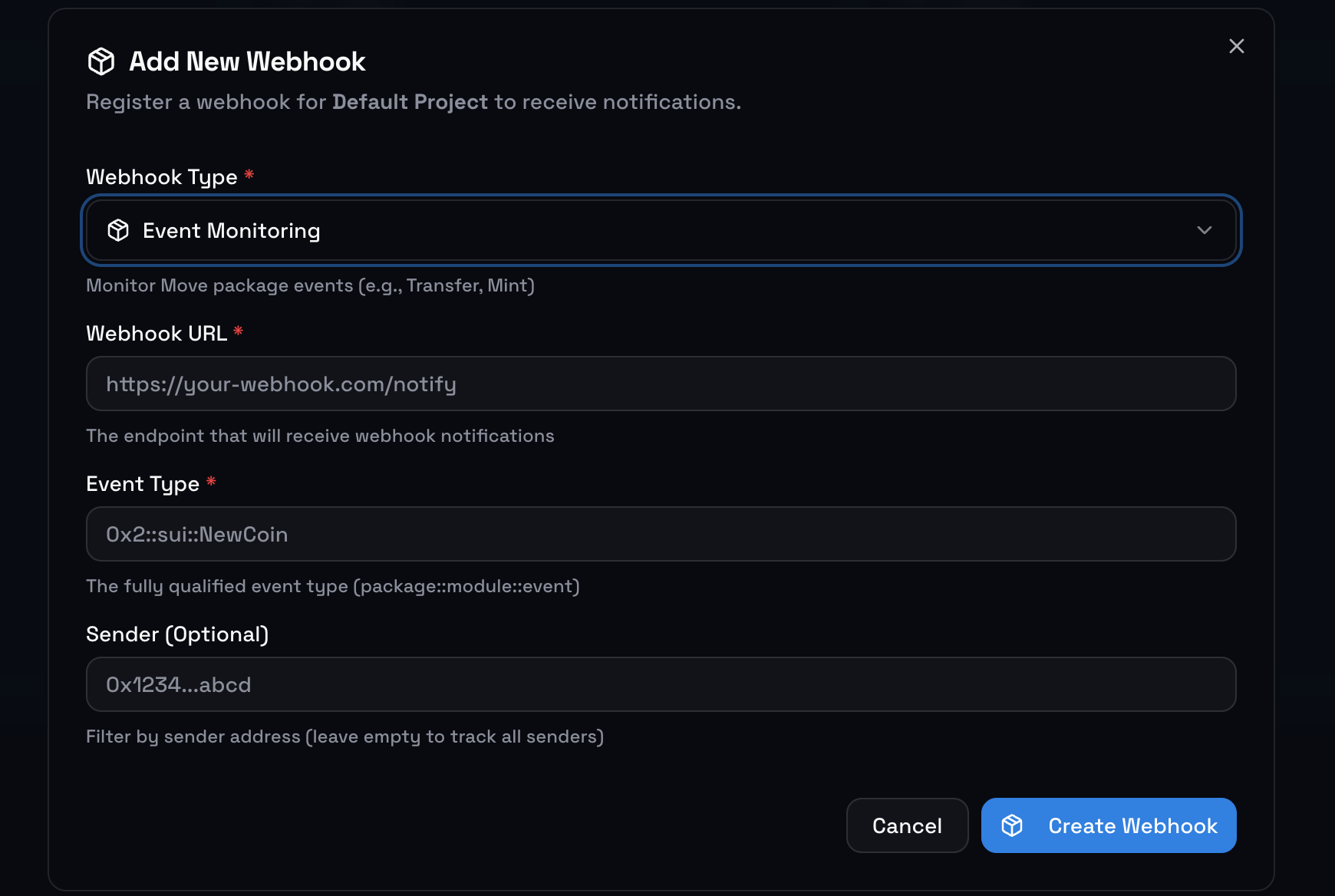 Creating a webhook in the Inodra dashboard