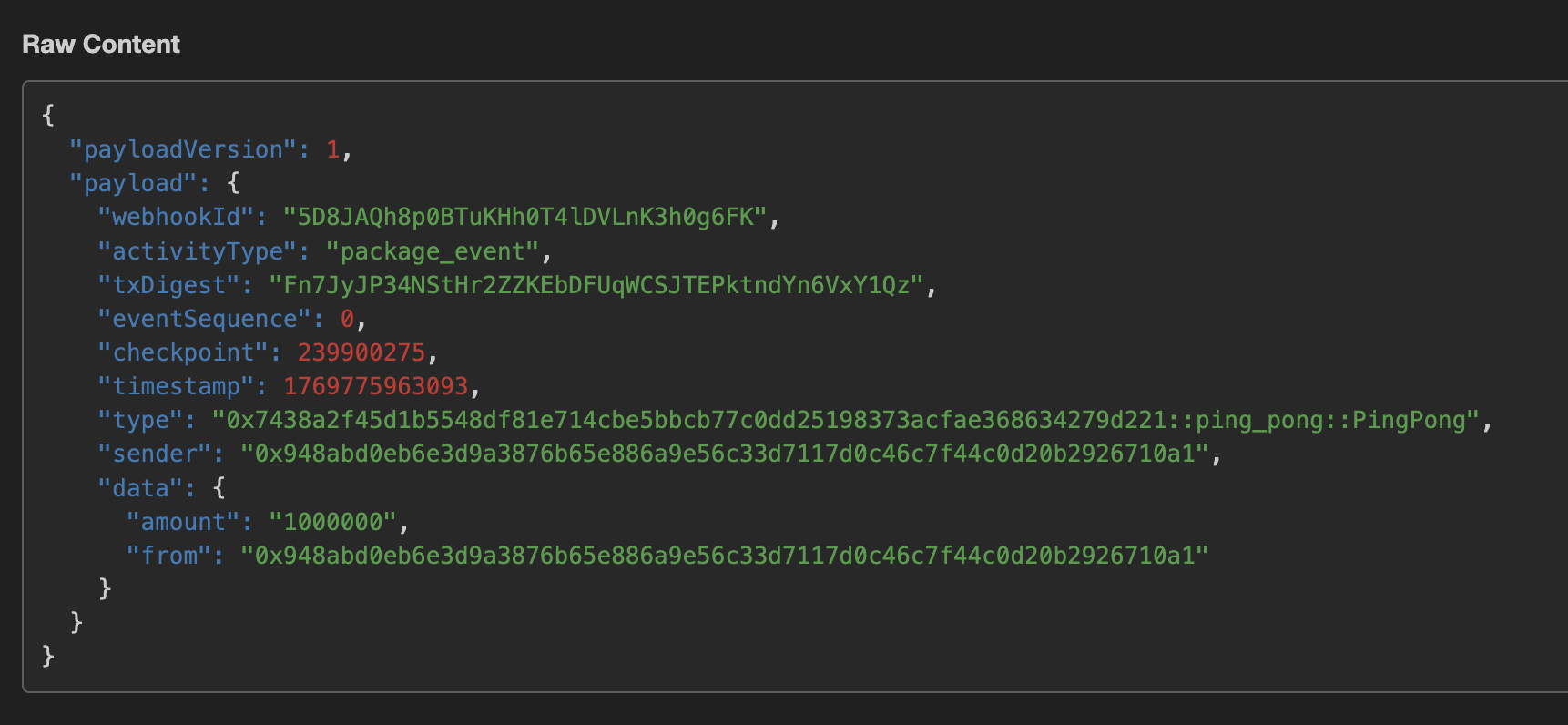 Webhook payload received